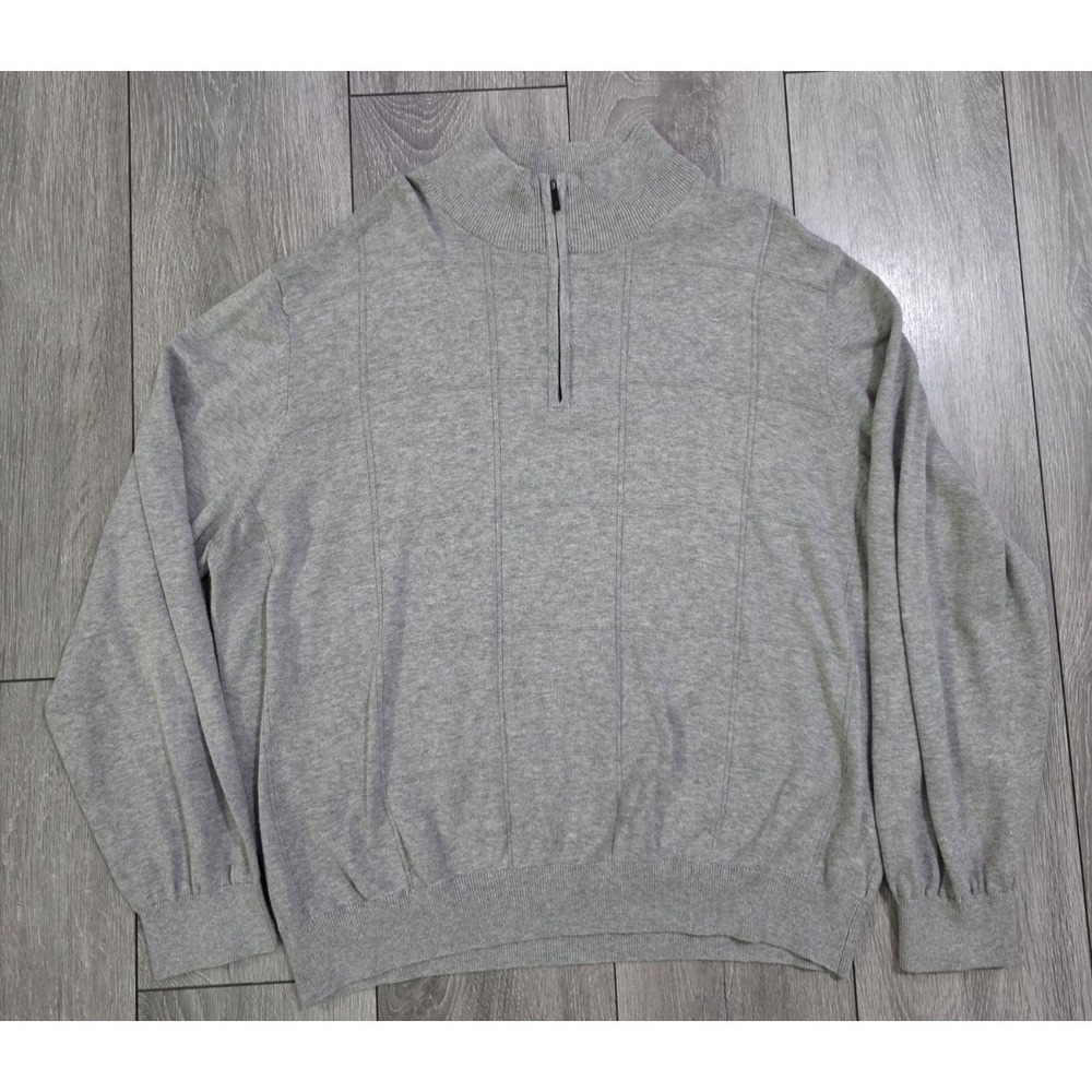 Van Heusen Quarter Zip Sweater Mens‎ XXL Grey Windowpane Knit Pullover